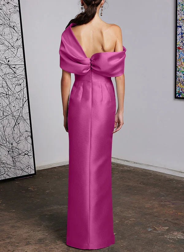 Abiti da madre della sposa a colonna con spalla scoperta e lunghezza fino al pavimento