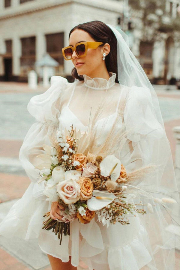 Short Wedding Dresses Long Sleeves Vintage Wedding Dress