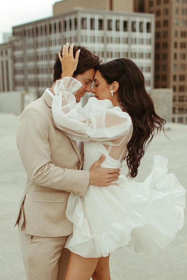 Short Wedding Dresses Long Sleeves Vintage Wedding Dress