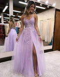 Vestidos de Baile em Renda com Alças Finas de Tule e Fenda Lateral SYP158