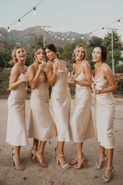 Silk Satin A-line Backless Spaghetti Straps Short Bridesmaid Dresses