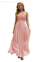 Vestido de Dama de Honra Halter em Chiffon para Mulher, Modelo A-Line, Longo, Formal, para Baile de Finalistas SEA28015
