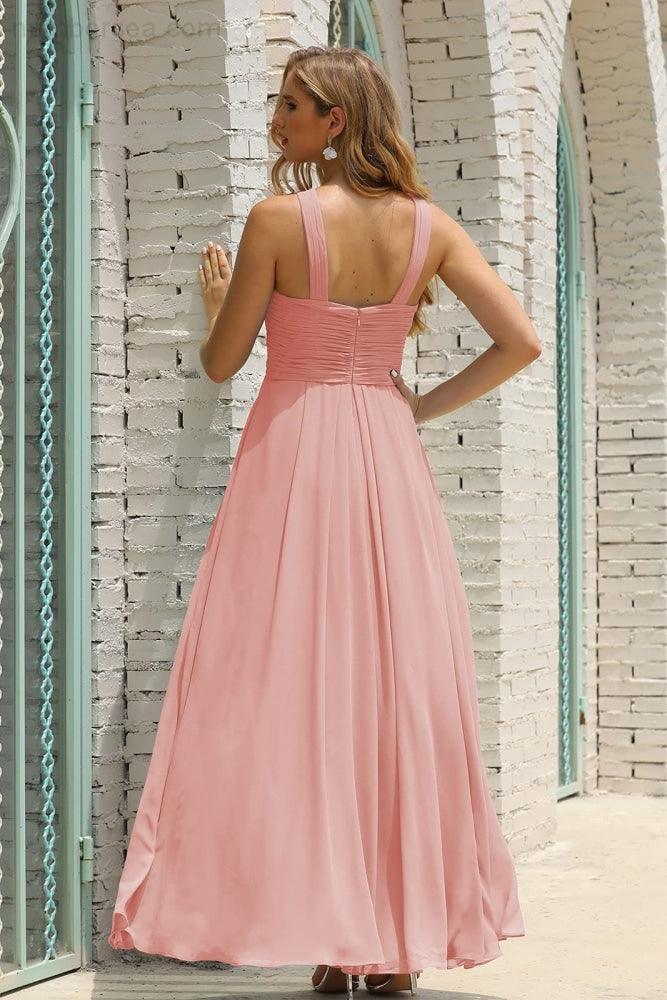 Vestido de Dama de Honra Halter em Chiffon para Mulher, Modelo A-Line, Longo, Formal, para Baile de Finalistas SEA28015