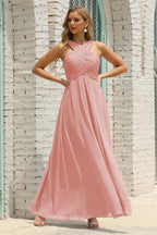 Vestido de Dama de Honra Halter em Chiffon para Mulher, Modelo A-Line, Longo, Formal, para Baile de Finalistas SEA28015