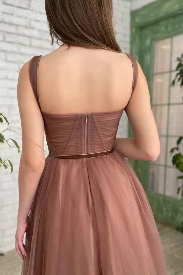 Simple A-line Tea Length Tulle Short Prom Dress Homecoming Dress