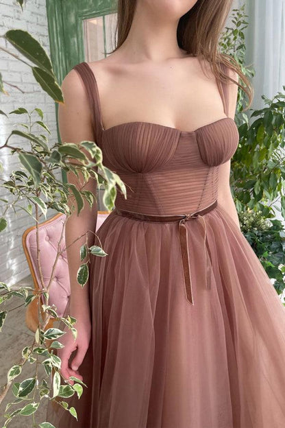 Einfaches A-Linie Teelänge Tüll Kurzes Ballkleid Homecoming Kleid