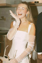 Simple Bridal Gown Ivory Satin Short Wedding Dress with Bow Back