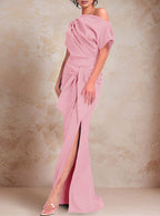 One-Shoulder Ruffled Floor-Length Trumpet Gown for the Mother of the Bride