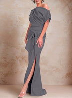 One-Shoulder Ruffled Floor-Length Trumpet Gown for the Mother of the Bride