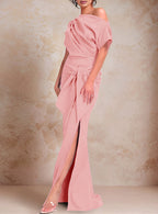 One-Shoulder Ruffled Floor-Length Trumpet Gown for the Mother of the Bride