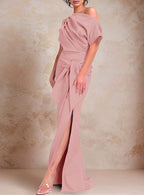 One-Shoulder Ruffled Floor-Length Trumpet Gown for the Mother of the Bride