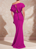 One-Shoulder Ruffled Floor-Length Trumpet Gown for the Mother of the Bride