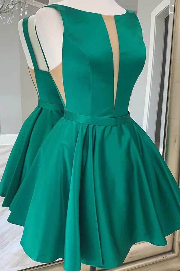 Simple Green A-line Cheap Homecoming Dresses, Junior Homecoming Dress