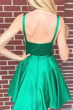 Simple Green A-line Cheap Homecoming Dresses, Junior Homecoming Dress