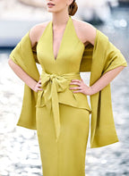 Tea Length Halter Mother Of The Bride Dress Bow Knot
