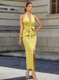 Tea Length Halter Mother Of The Bride Dress Bow Knot