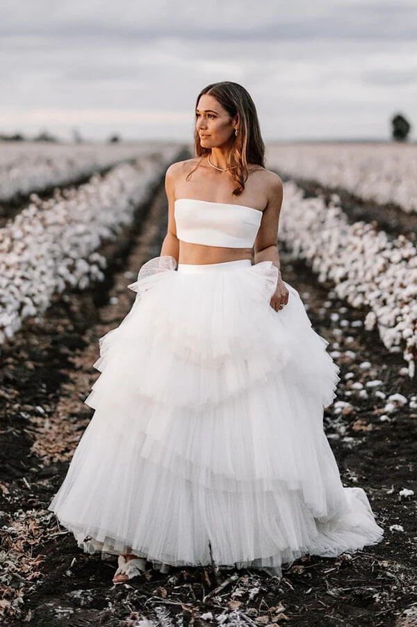 Einfaches zweiteiliges Hochzeitskleid Country-Brautkleid mit Lagen