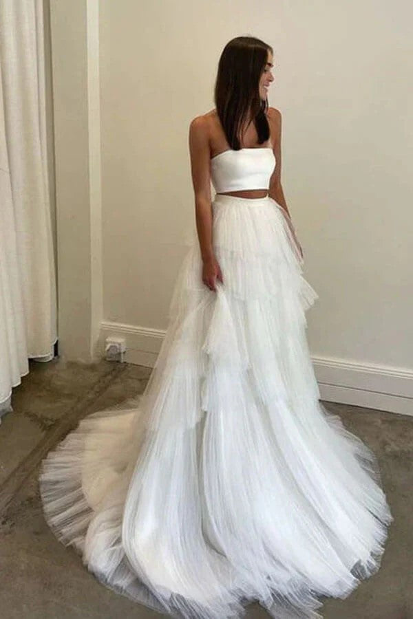 Einfaches zweiteiliges Hochzeitskleid Country-Brautkleid mit Lagen