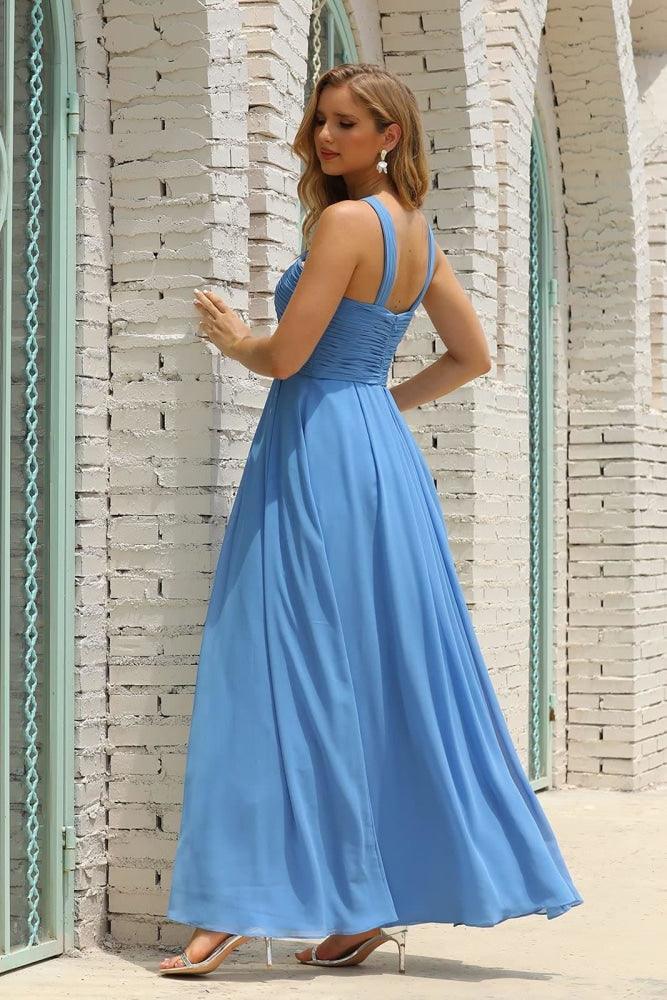 Vestido de Dama de Honra Halter em Chiffon para Mulher, Modelo A-Line, Longo, Formal, para Baile de Finalistas SEA28015