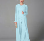 Mother Of The Bride Pantsuit With Jacket And Sequins Long Sleeve Chiffon