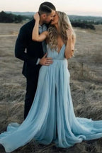 Sky Blue Flowy Prom Dresses Evening Party Gown SYP38