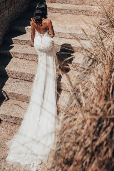 Ärmelloses V-Ausschnitt Tüll Bodenlanges Brautkleid Spitze