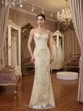 Floral Embroidered Corset Mermaid Long Prom Dress With Spaghetti Straps