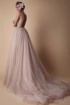 Spaghetti Strap Deep V Neck Beach Wedding Dresses With Applique