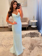 Mermaid Beaded Corset Prom Dress Spaghetti Straps Sequined Gown