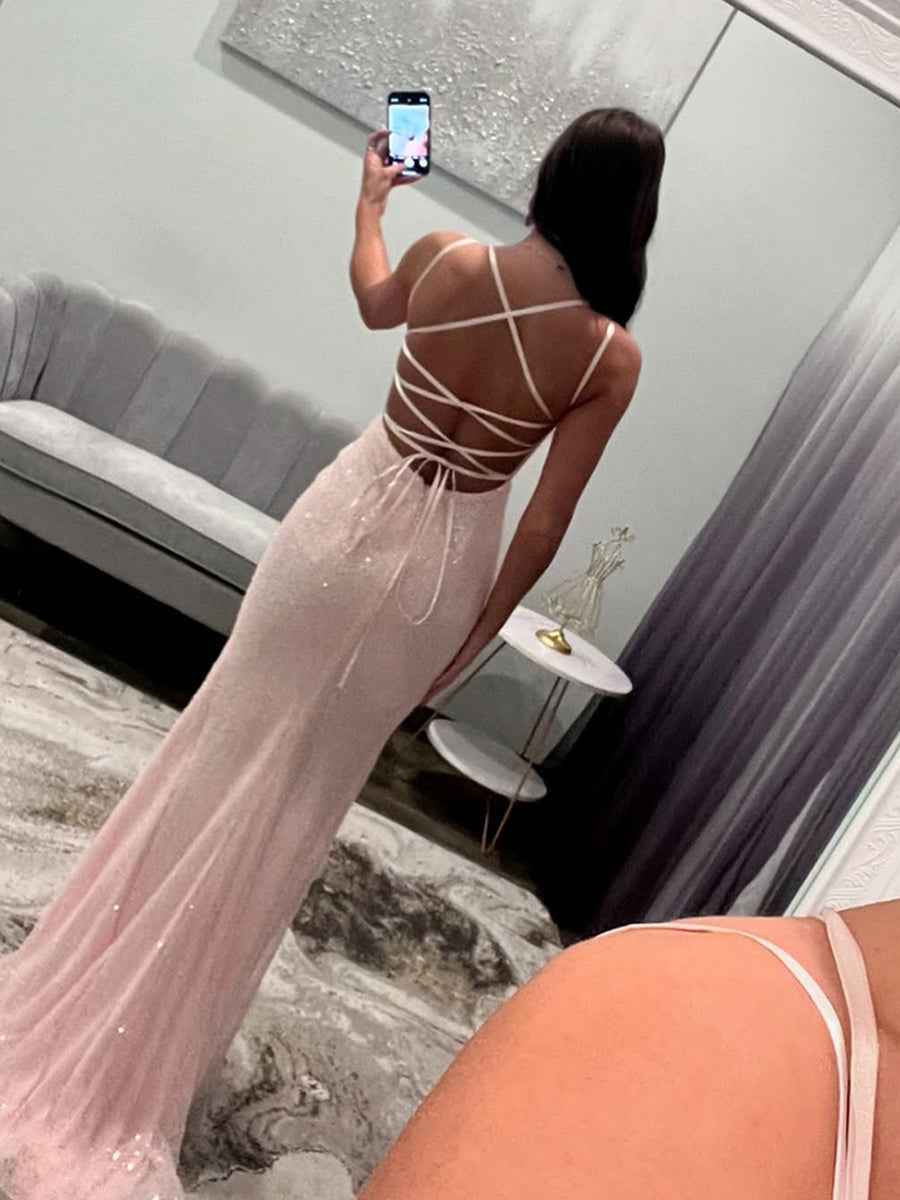 Mermaid Beaded Corset Prom Dress Spaghetti Straps Sequined Gown