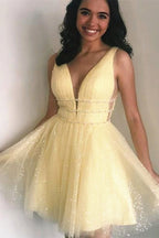 Sparkle Sky Blue Backless Beaded Homecoming Dresses, Graduation Dress