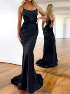 Sparkling Black Sequin Mermaid Prom Dress With Corset Bodice
