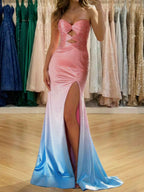 Strappy Pink Ombre Cutout Long Prom Dress With Sweetheart Slit