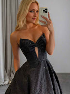 White Beaded Strapless Sweetheart Long Prom Dress With Bow And Corset Bodice