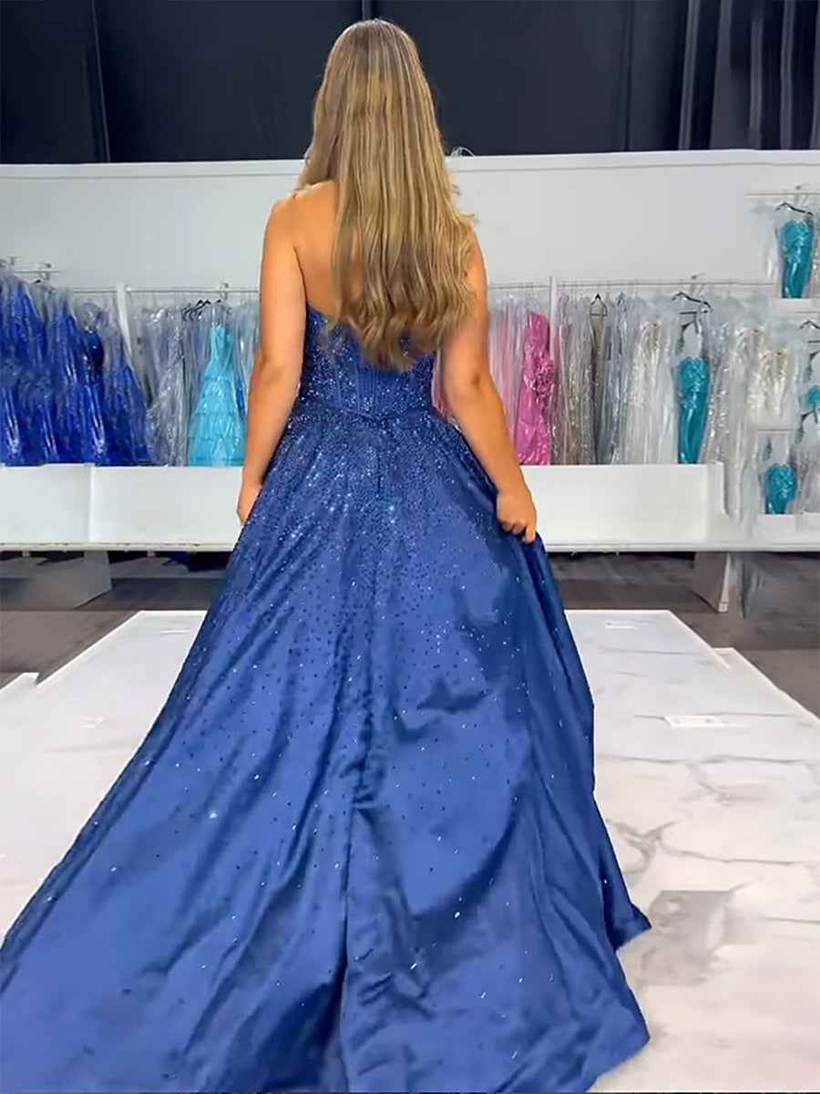 White Beaded Strapless Sweetheart Long Prom Dress With Bow And Corset Bodice