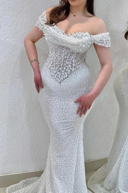 Long Pink Mermaid Prom Dress Strapless Beaded With Pearls And Rhinestones