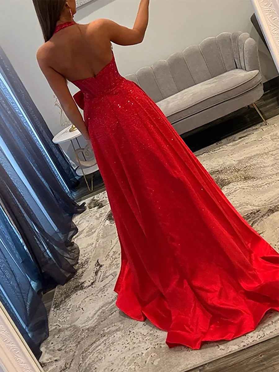 Light Blue Sparkly Corset Prom Dress With Deep V Neck