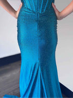 Sparkly Pink Mermaid Beaded Corset Long Prom Dress