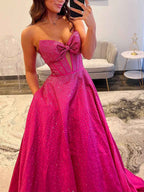Sparkly Beaded Strapless Long White Corset Prom Dress With Bow