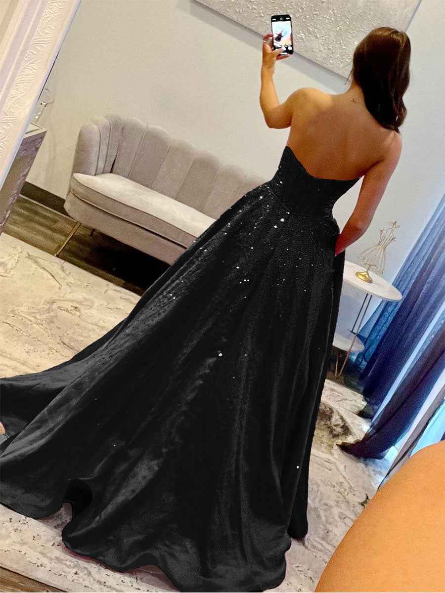 Sparkly Beaded Strapless Long White Corset Prom Dress With Bow