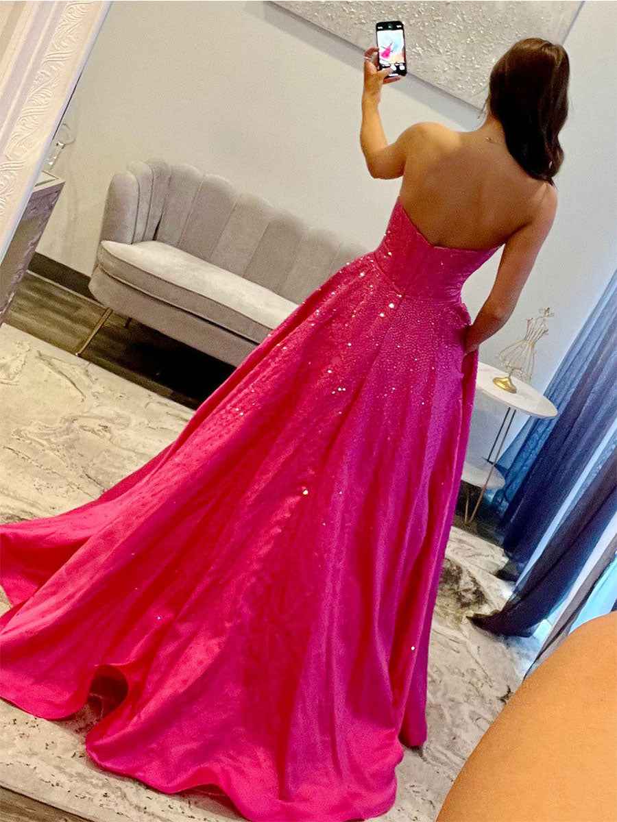 Sparkly Beaded Strapless Long White Corset Prom Dress With Bow
