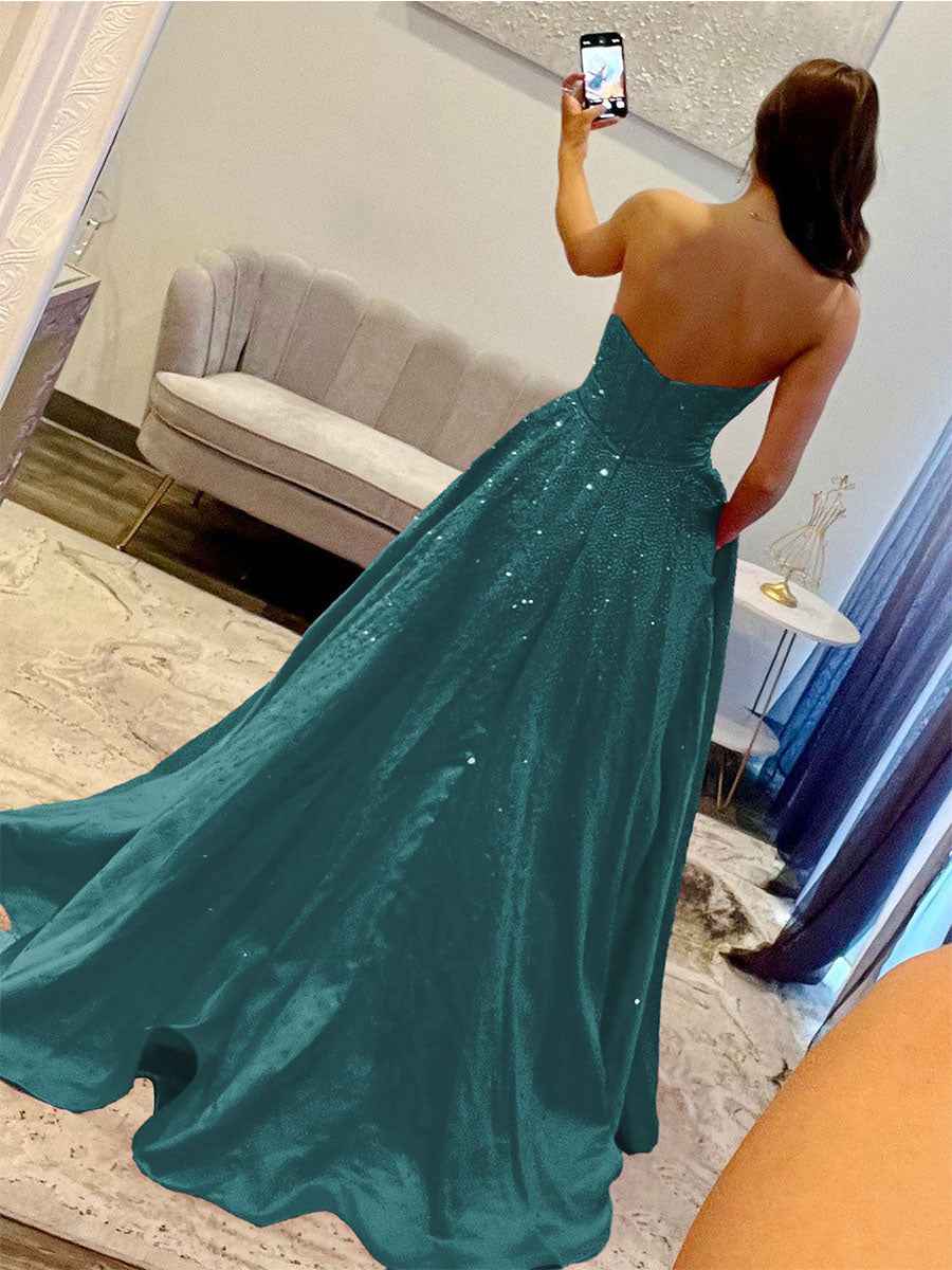 Sparkly Beaded Strapless Long White Corset Prom Dress With Bow