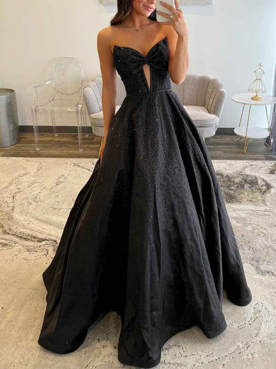 Sparkly Beaded Strapless Long White Corset Prom Dress With Bow
