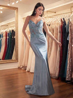 Lavender Glitter Corset Prom Dress With Asymmetrical Applique Bodice