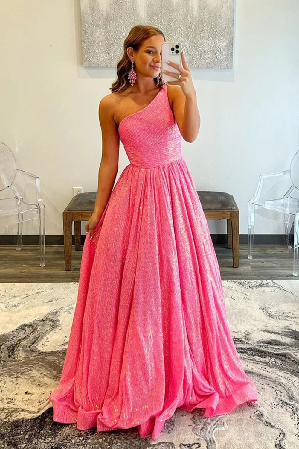 Vestido de fiesta azul claro brillante con lentejuelas y corte en A, de talla grande
