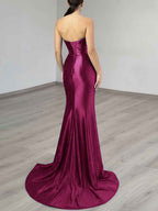 Strapless Fuchsia Beaded Corset Satin Long Sparkly Prom Dress