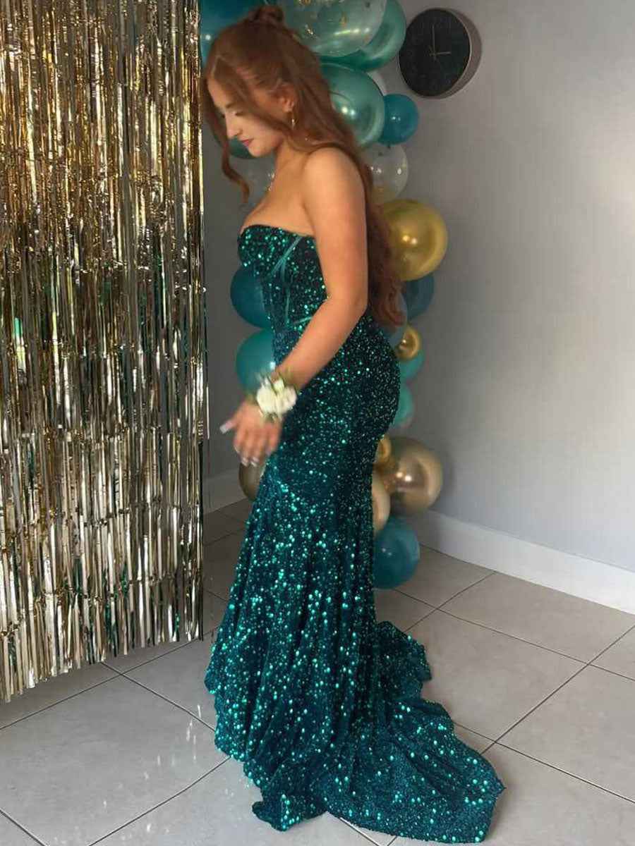 Sparkly Strapless Sweetheart Mermaid Sequined Prom Dress
