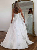 White Beaded Strapless Sweetheart Long Prom Dress With Bow And Corset Bodice