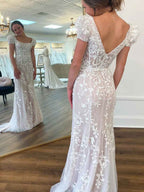 Square Neck Puff Sleeves Tulle Long Prom Dress With Lace Appliques