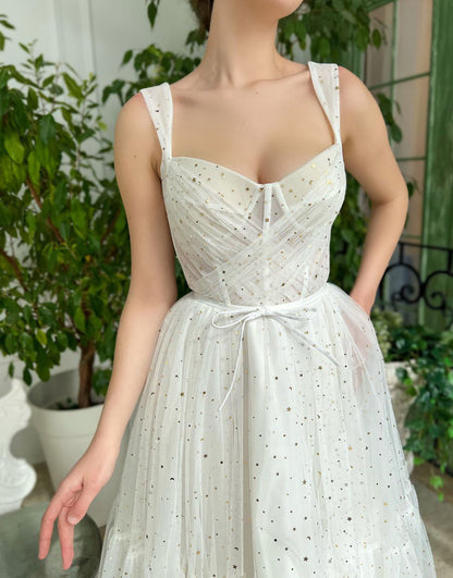 Träger Kurzes weißes Tüll-Heimkehrkleid